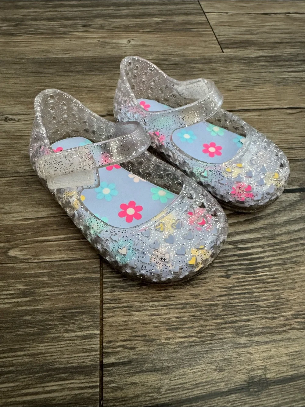 Girls Clear Glitter Jelly Mary Jane Shoes - Silver Sparkle